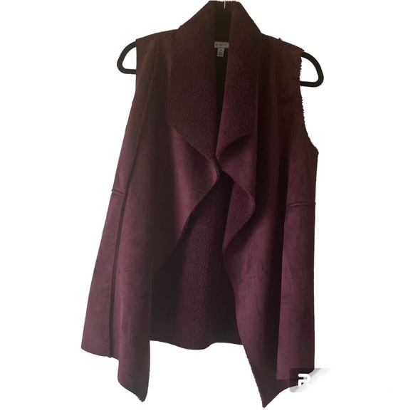 SUSINA Maroon Suede and Sherpa Open Vest Sz M - Picture 3 of 6
